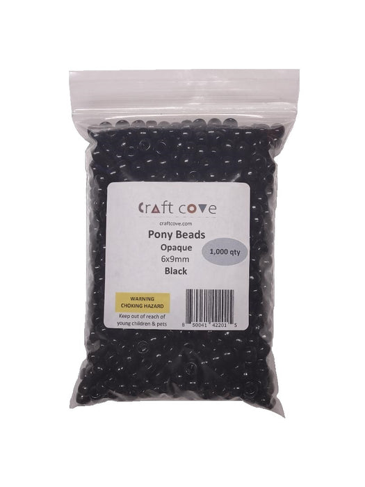 Pony Beads Black 6x9mm