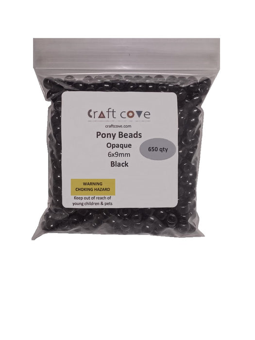 Pony Beads Black 6x9mm