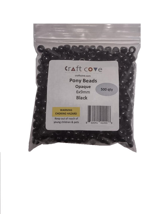 Pony Beads Black 6x9mm