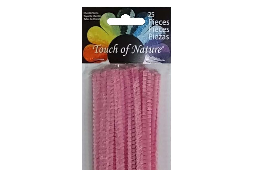 Chenille Pipe Cleaner Stems Pink 6x9mm 12 in