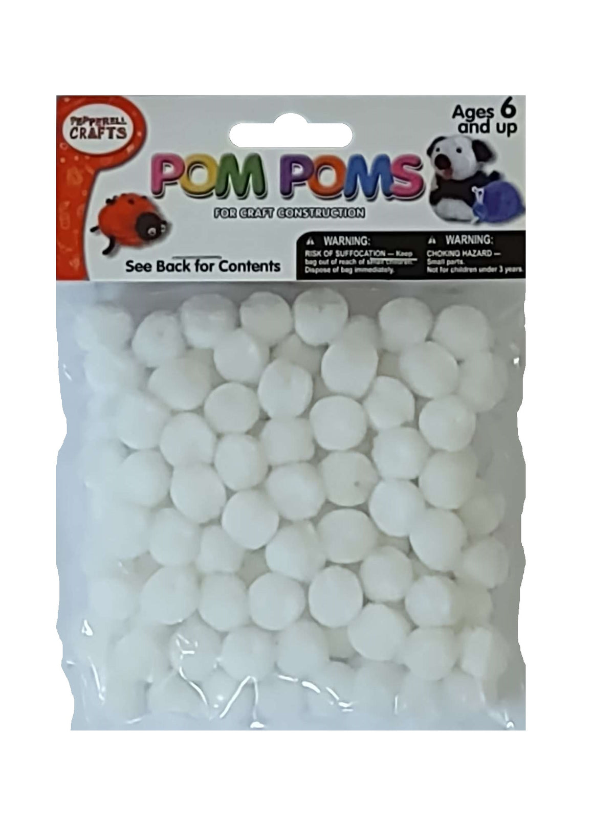 Pom Poms, White, 0.50 Inch, Pack of 125